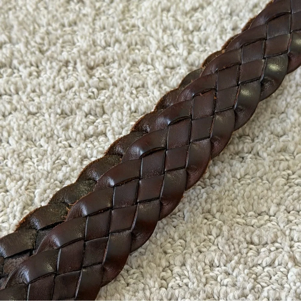 Doppia Vita Brown Braided Leather Belt Classic Modern 4XL 5XL Plus Gold Buckle
